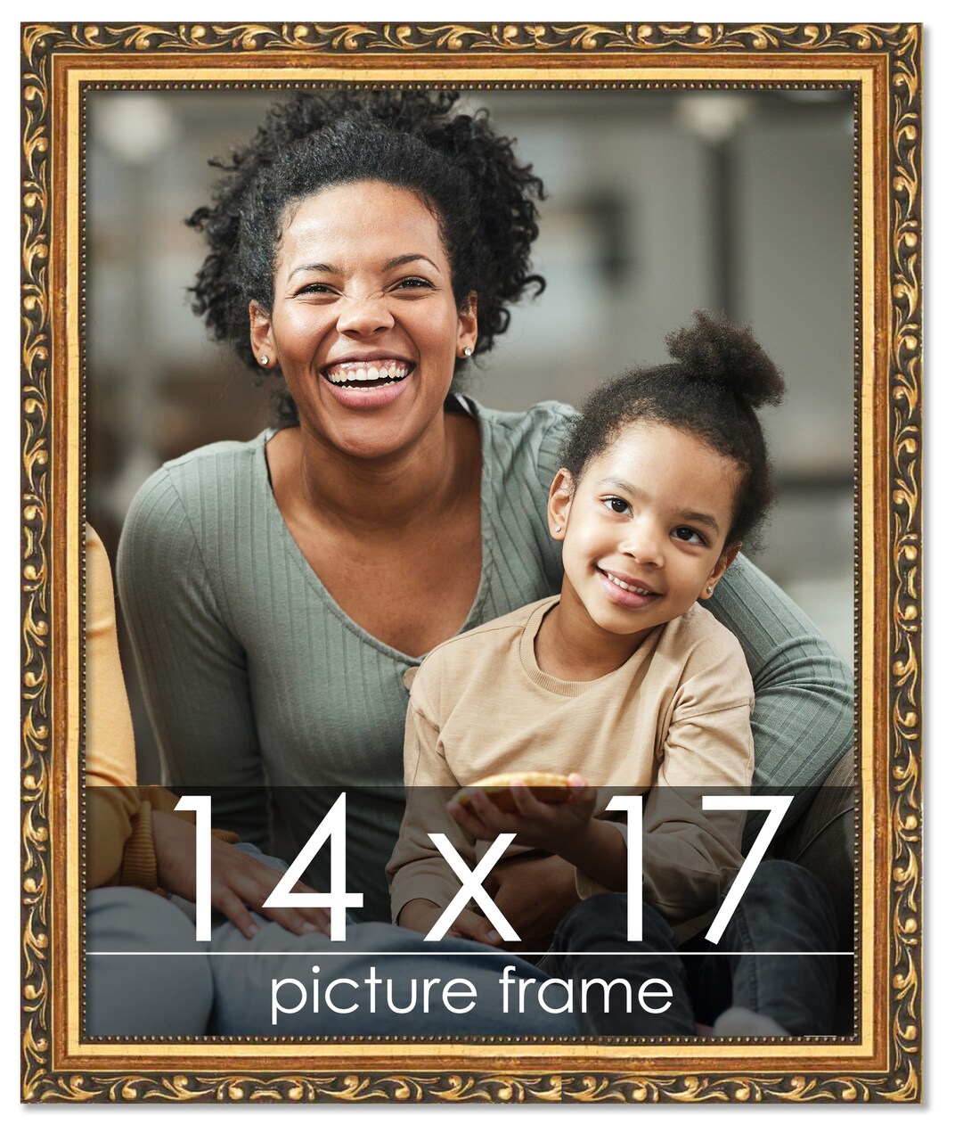 14x17 Gold with Black Wood Picture Frame - UV Acrylic, Foam Board Backing, Hanging Hardware